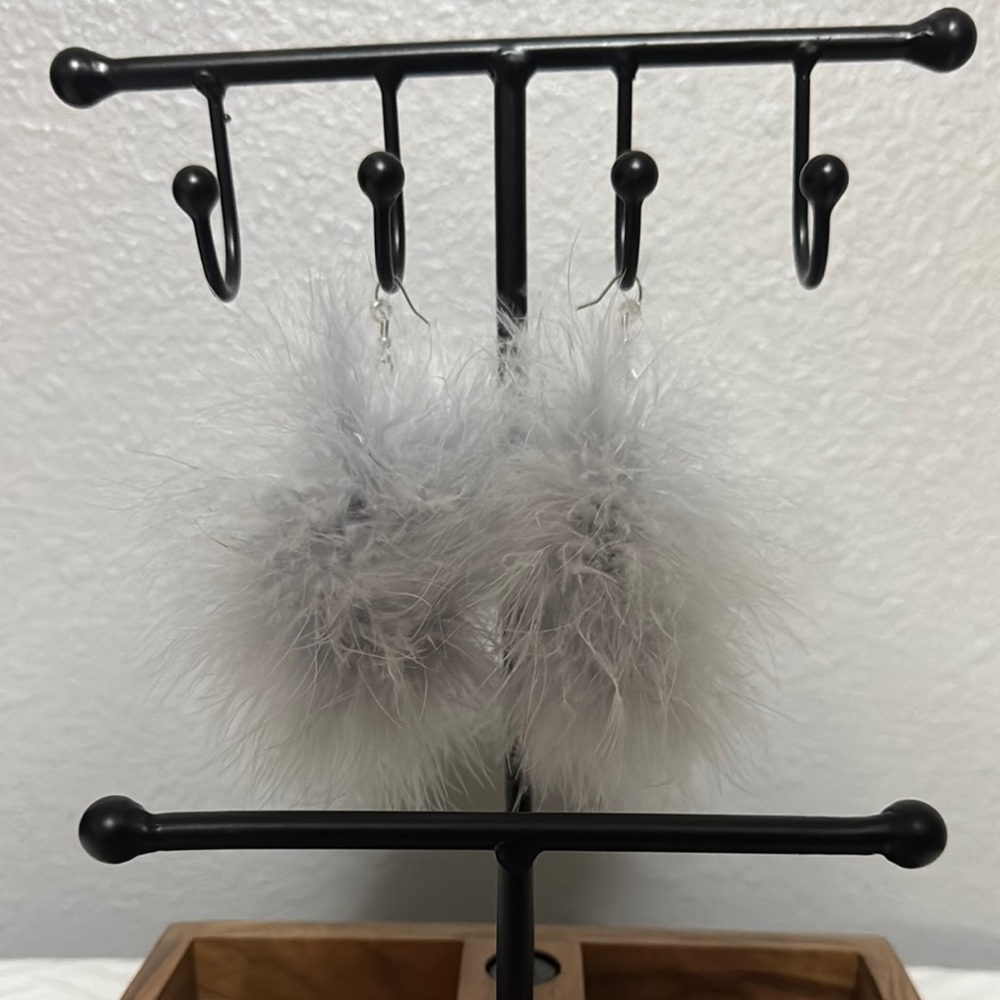 Fluffy Gray Pom Pom Earrings
